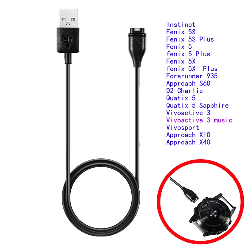 Fenix 5X 5S 5 Plus USB Charger cable for Garmin Instinct vivoactive 3 music  Chargers Smart Watch Charging forerunner945 935 245|Smart Accessories| -  AliExpress