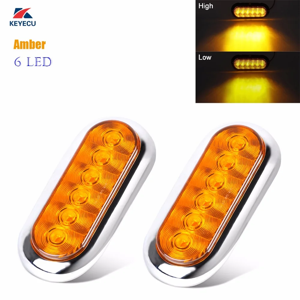 

Keyecu 6" Amber Oval LED Stop Turn Signal Tail Park Lights For Trailer Truck Waterproof 12V w/ Chrome