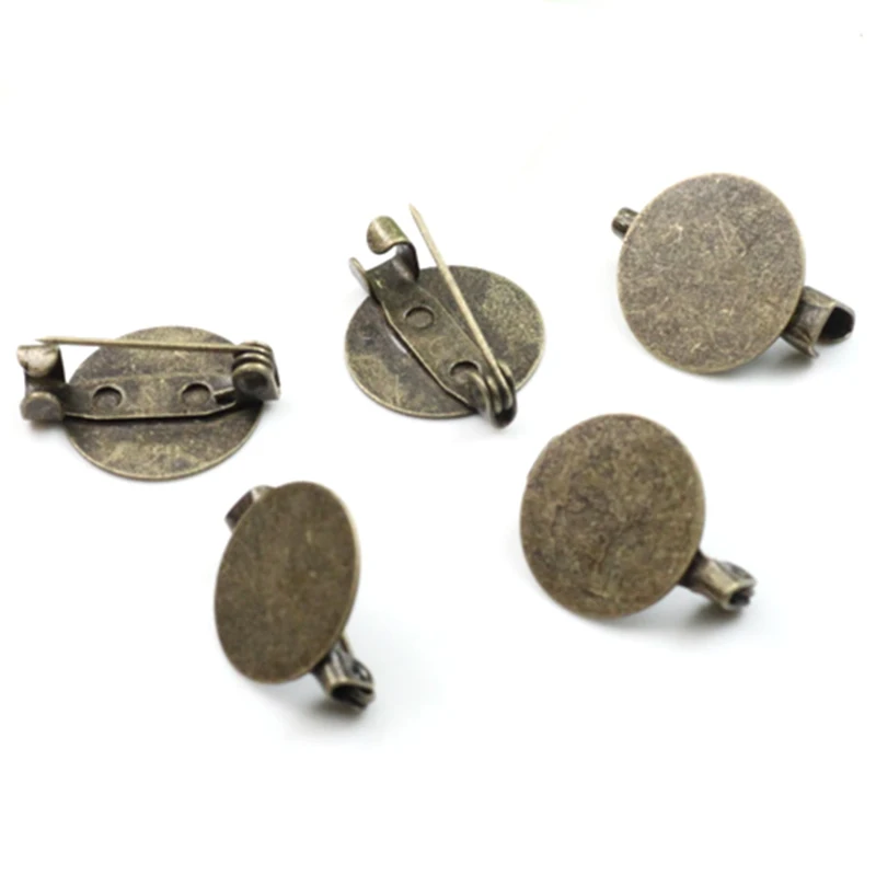 

20pcs Wholesale Antique Bronze Brooch Blank Jewelry With 15mm Round Flat Pad For Epoxy Sticker Or Cameo Cabochons