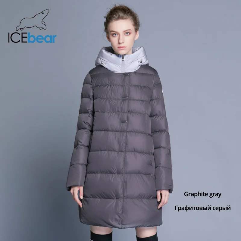 ICEbear Новинка с капюшоном куртка облегающая женская зимняя высокое качество бренда одежды двусторонняя молния на ветрозащитном куртке GWD18192I - Цвет: G658 graphite gray