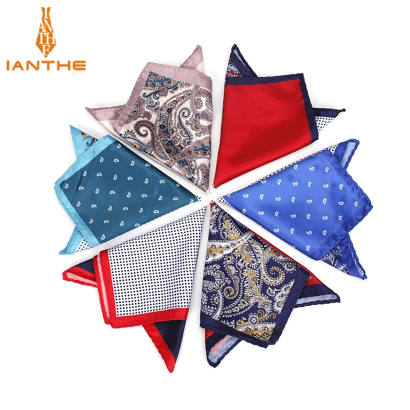 

2018 Brand New Men's Handkerchief Vintage Paisley Dot Solid Pocket Square Soft Silk Hankies Wedding Party Hanky Chest Towel Gift