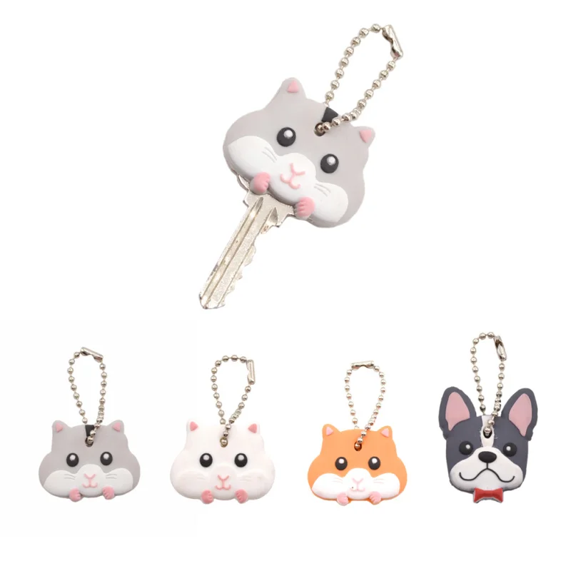 

Lychee Cute Mouse French Bulldog Shape PVC Key Cover Cap Key Chain Rubber Key Ring