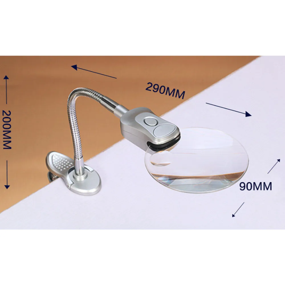 Настольная Лупа 2X 6X пристегивающееся настольное увеличительное стекло лупа лампа лупа с 2 светодиодный