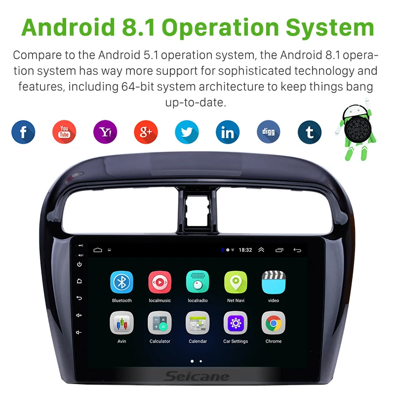 Cheap Seicane Android 8.1 2DIN 9inch Car Head Unit Radio Audio GPS Multimedia Player For Mitsubishi Mirage 2012 2013 2014 2015 2016 1