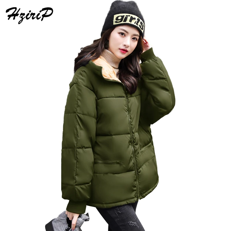 HziriP Autumn Winter Hooded X Long Down Jacket Womens Full