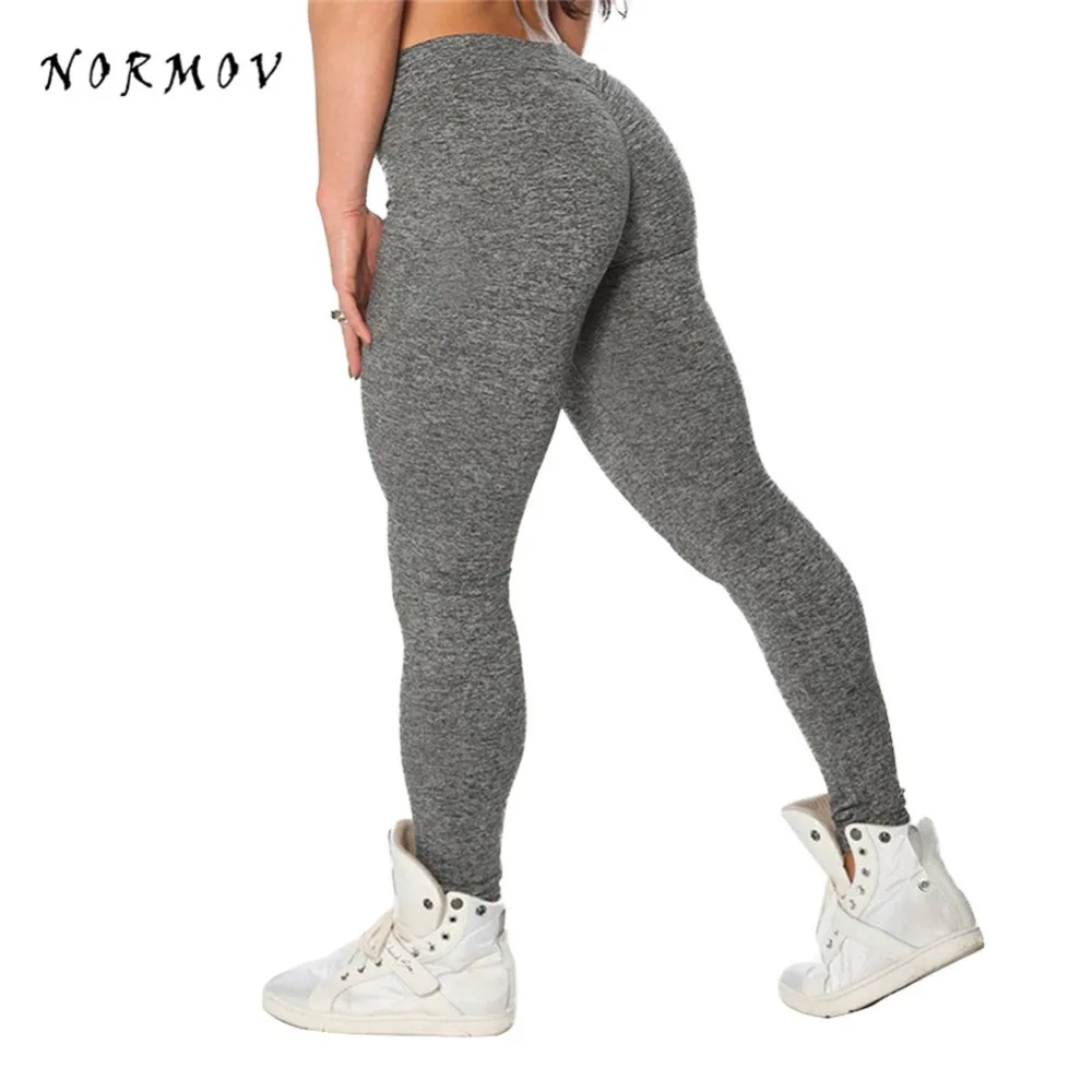 NORMOV Fitness Womens Leggings Polyester Solid Casual V-Waist Ankle-Length Plus Size Legins Push Up Workout Leggings Female