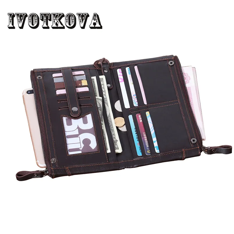 

IVOTKOVA Genuine Leather Men Wallet Male Long Clutch Boy Wallet Luxury Brand Money Bag Zipper Coin Purse Carteira Masculina