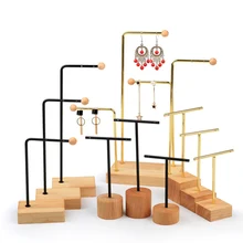 Новая серьга держатель, кованого железа твердой древесины Стад дисплей стенд, серьги хранения поддержка, ювелирные изделия реквизит стрельба