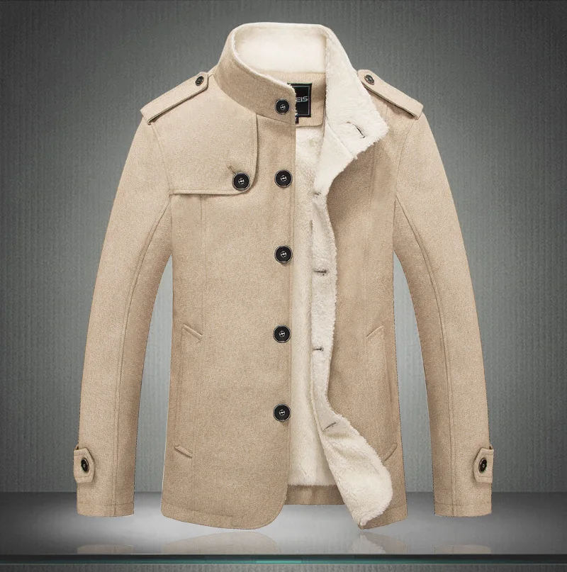 Зимнее Мужское пальто, модная брендовая одежда на флисовой подкладке, толстое теплое шерстяное пальто, мужское шерстяное пальто - Цвет: khaki