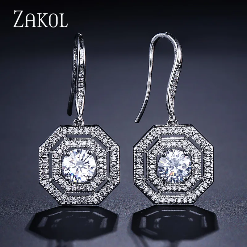 

ZAKOL Fashion Square Zirconia Crystal Drop Hooks Earrings For Women Anniversary Party Dress Jewelry FSEP2068