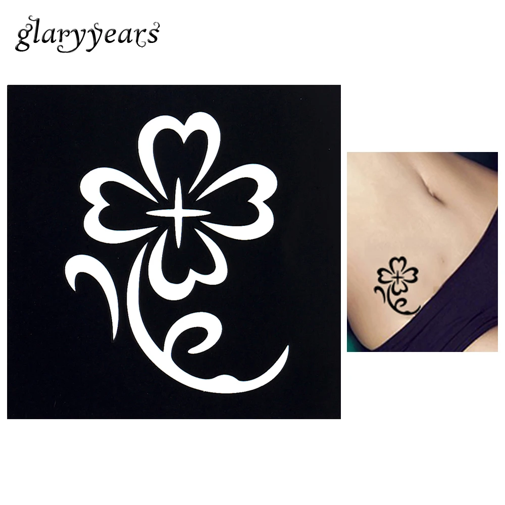 Tatouage Trefle A Quatre Feuille Pochoir d'aérographe temporaire henné pour femmes, peinture d'art corporel,  imperméable, trèfle à quatre feuilles, fleur, tatouage, 1 pièce, 2019 G73 |  AliExpress