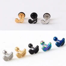 Серебряные черные титановые стальные музыкальные нотки шариковый винт унисекс серьги-гвоздики 2 шт