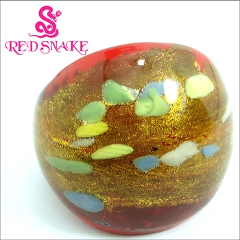 

RED SNAKE Fashion Ring Handmade Gold foil with color dots Murano Glass Rings