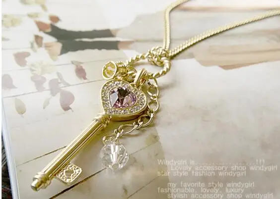 

2019 fashion Hot sales new vintage gold silver Crystal heart pendant Key shape necklaces womens jewelery