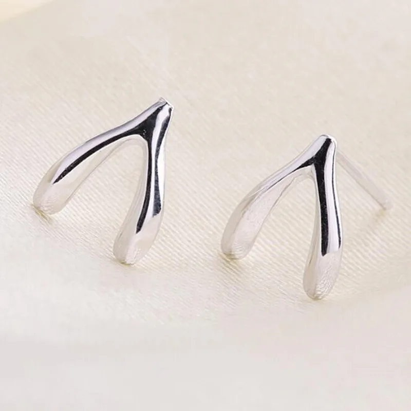 Популярные новые изысканные корейские модные ювелирные изделия из стерлингового серебра 925 пробы Серьги-гвоздики Wishbone маленькие простые серьги SE17