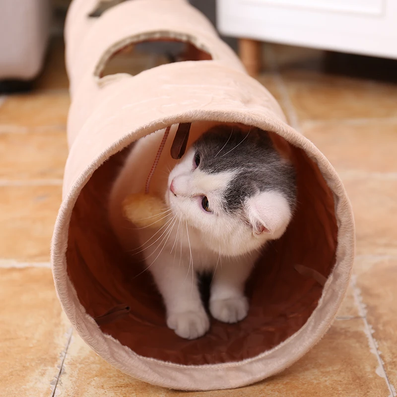 Pet Cat Toys Big Long Cat Tunnel with Ball Foldable Suede Material Funny Cat Toys 120cm Dia 25cm Kitten Play 2 Hole Pet Supplies