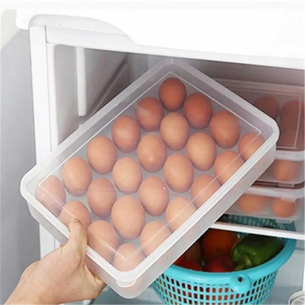 Durable Transparent Plastic 24 Grids Home Kitchen Refrigerator Egg Storage Box Container Holder Shelf Case with cover