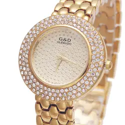 2017 Фирменная Новинка G & D Роскошные Для женщин кварцевые наручные часы Нержавеющая сталь Relojes Mujer Мода Повседневное женские часы-браслет