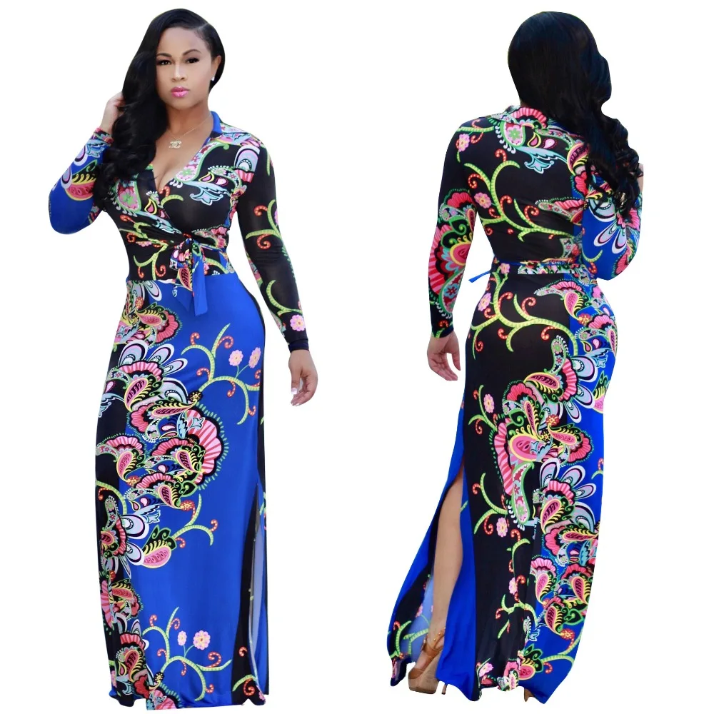 2019 разделение Boho пляжное платье туника Макси для женщин Вечеринка Сарафан Vestidos de