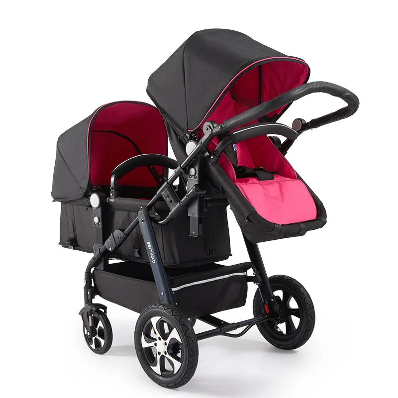 Многофункциональная детская коляска для близнецов, детская коляска для близнецов, легко складывается до и после сиденья - Цвет: Pink