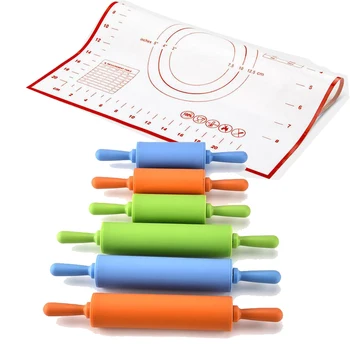 

Non-stick Silicone Baking Mat + Rolling Pin Kitichen Cooking Tools Set Baking Mat Sheet Kneading Rolling Dough Pad Rolling Pins