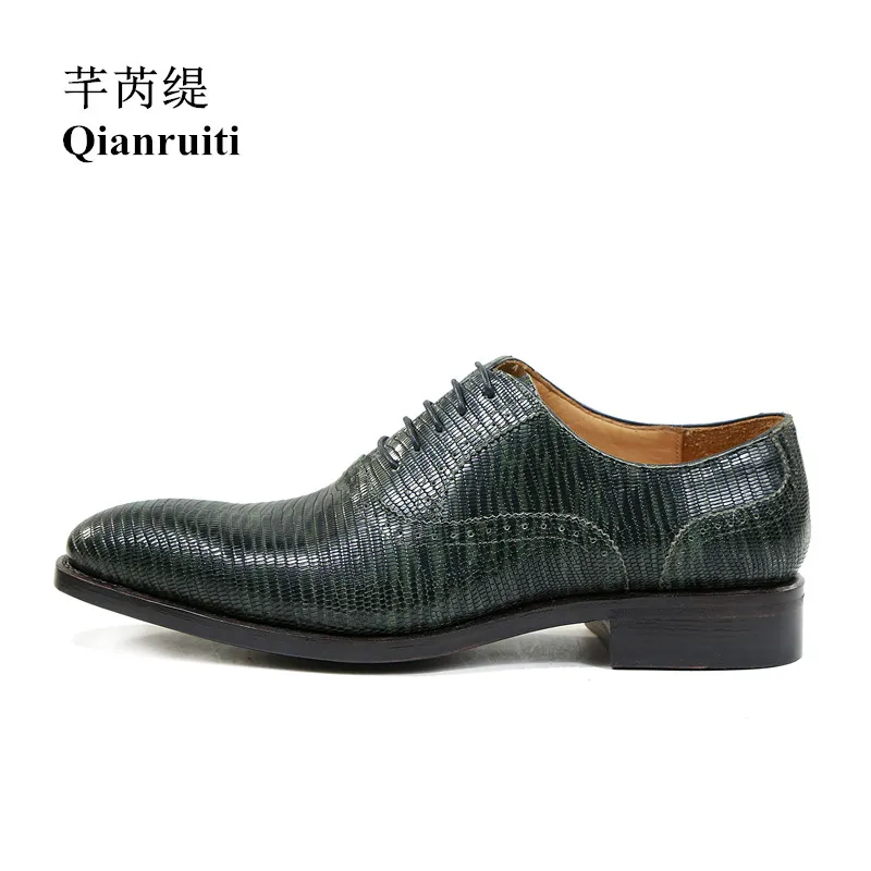 

Men Lizar Skin Leather Shoe Business Formal Dress Shoes Handmade Flat Dark Male Lace-up Shoes with Exquisite Box