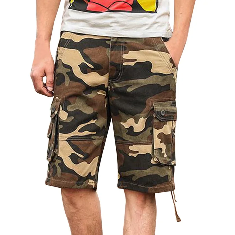 LASPERAL Camouflage Cargo Shorts Mens Multi Pocket Summer Men's Baggy Shorts Military Shorts Zipper Cargo Shorts Trousers