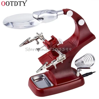 

OOTDTY Helping Hand Clip LED Magnifying Soldering Iron Jewelry Stand Lens Magnifier Red Drop Ship