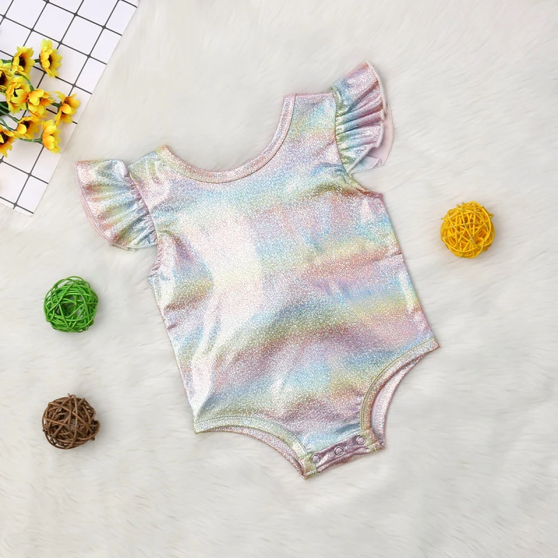 Детский полосатый комбинезон с радугой для новорожденных девочек, комбинезон с бантом Вечерние наряды с открытой спиной и блестками