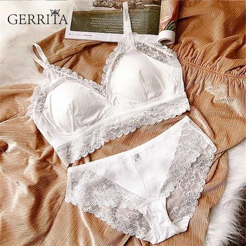 

GERRITA Transparent Black Full Lace Bra + Panty Sexy Lingerie Set Women Bra Panty Set Bralette Set Crop Deep V Femme Underwear