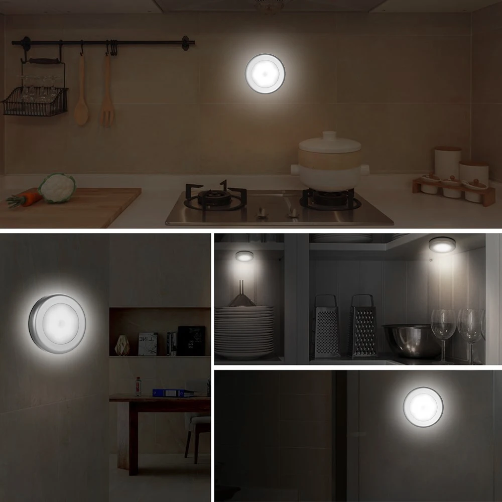 

6 Pcs Ultra-Bright LED Magnetic Motion Sensor Light Battery Operated Cordless Wall Night Lamp Hallways Closet Cabinet
