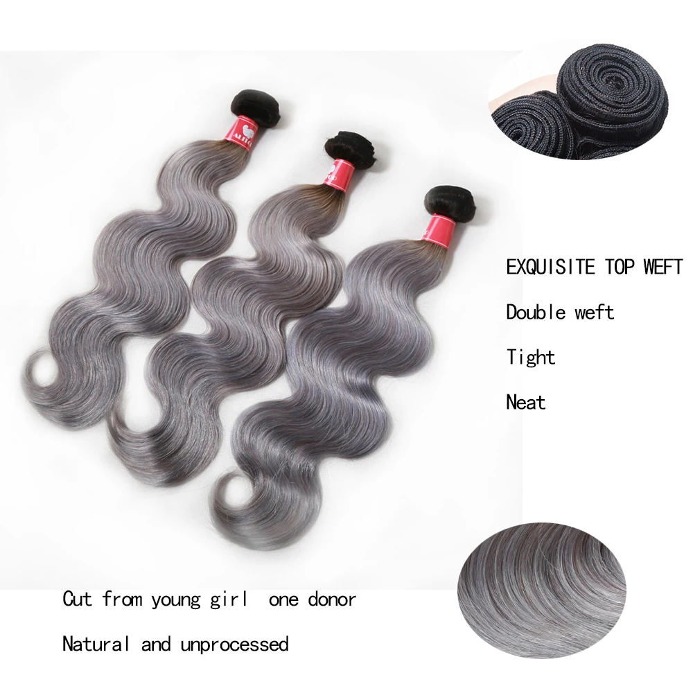 Alitop Hair 1b Grey Body Wave Brazilian Hair Weave Bundles 100