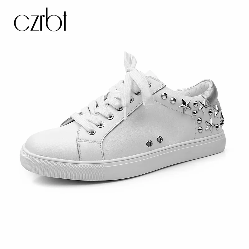 

CZRBT 2018 Spring Autunm Shoes Women Genuine Leather Handmade White Shoes Fashion Street Flats Casual Shoes Sneaker For Walk