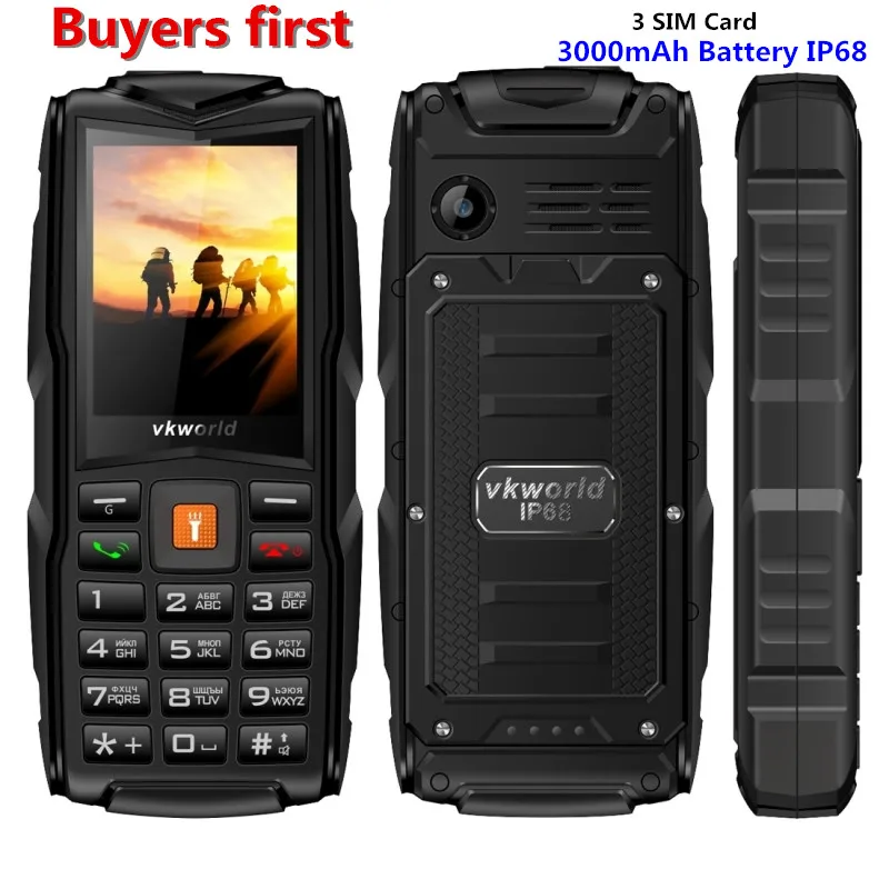 Original VKWorld New Stone V3 IP68 Waterproof 2 4 inch Mobile Phone 3 SIM Cards 3000mAh