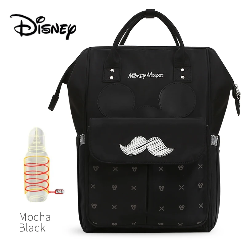 Disney 2019 Fashion Mocha Waterproof Diaper Bags USB Bottle Feeding Baby Travel Backpack for Mom Mummy Multifunction Storage Bag
