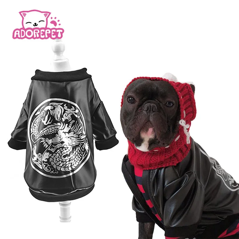 

Dragon French Bulldog Clothes Hoodie Winter Warm Fleece Dog Leather Jacket Coat For Corgi Pitbull Pug Small Medium Dog Apparel