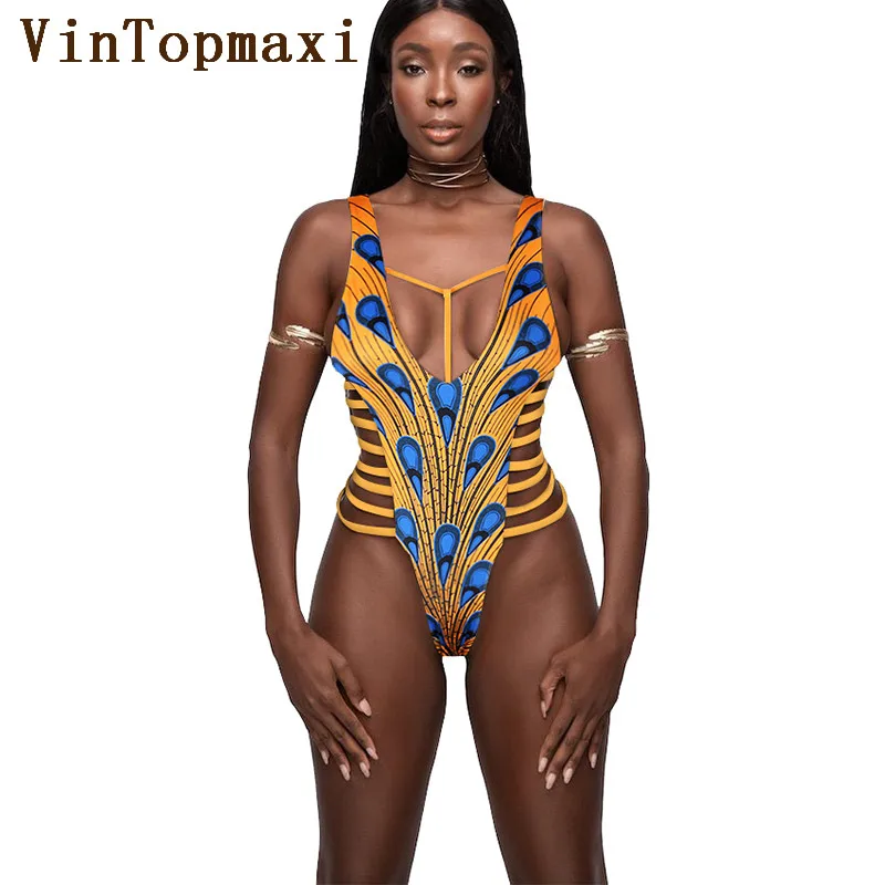 

2017Lady Retro Sexy African Printed Monokini Hign Cut Trikini Swim Bathing Suit Bodysuit Thong Swimwear Women One Piece Swimsuit
