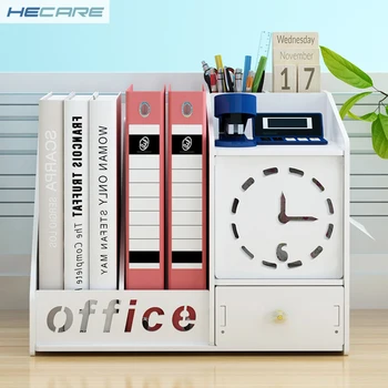 

HECARE Plastic Home Office Desk Organiser with Drawer White Multifunction Magazine Rack Document Holder Office Table Accessories