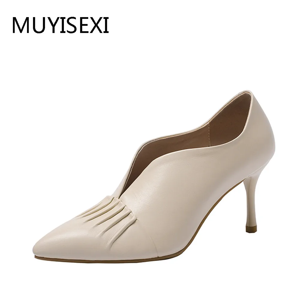 

Full Glossy Leather Women Heels Shoes Autumn Girls High Heel Shoes Woman Office Ladies Black Beige plus size DMJ02 MUYISEXI