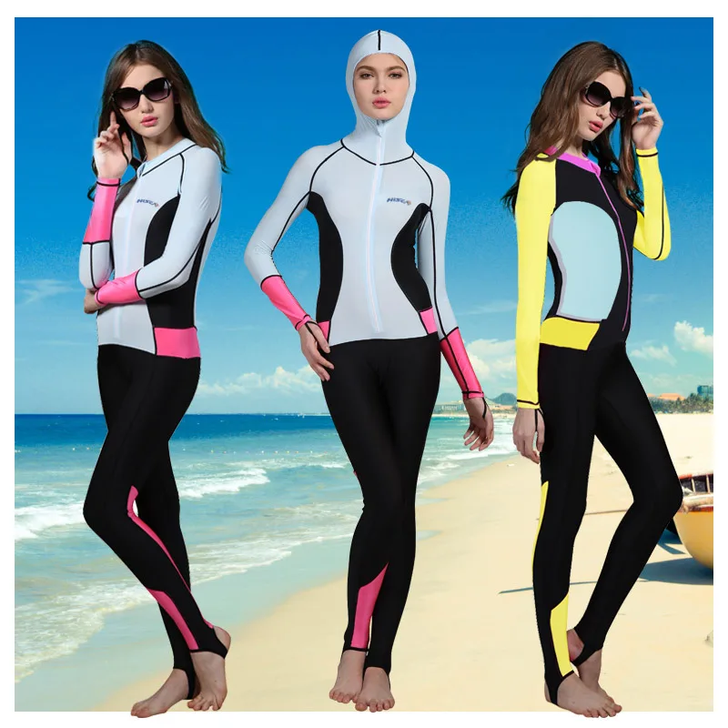 Women's One Piece Hooded Rash Guard Swimwear Wetsuits Diving Suit Long