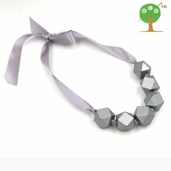 1PC SALE Ribbon knot Chunky bead necklace Faceted Geometric Necklace SILVER NWR1729B