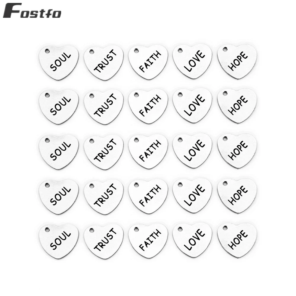

5pcs Handmade Family Gifts DIY Stainless Steel Heart Shape Pendant Necklace Bracelet Soul/Trust/Faith/Love/Hope Gift Accessories