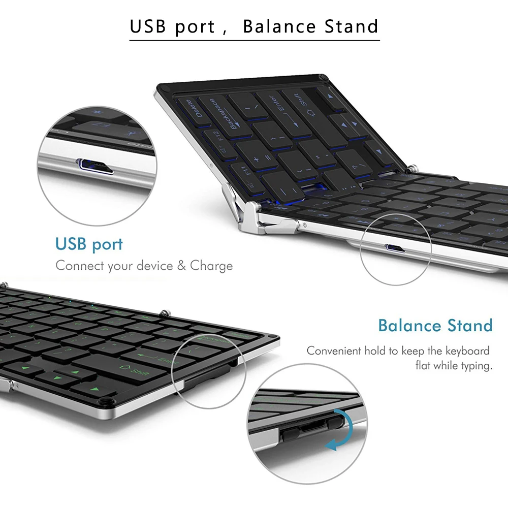  AVATTO Aluminum alloy Portable Folding Bluetooth Keyboard BT wireless Backlit mini Tablet Keyboard 