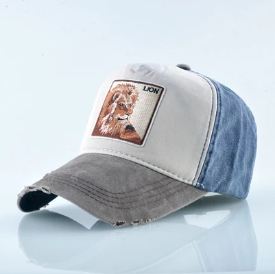 Летняя бейсбольная кепка для мужчин и женщин бейсболки модная вышитая животная бейсболка для папы Весенняя хлопковая промытая джинсовая хип-хоп кепки - Цвет: Brown lion