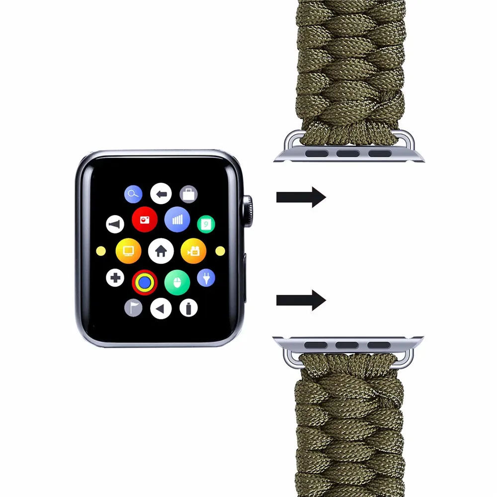 Плетеной верёвкой нейлоновый ремешок для наручных часов Apple Watch, версии 44 мм 40 мм, 38 мм, 42 мм, Спорт на открытом воздухе Выживание браслет для наручных часов iwatch, 5/4/3/2 часы ремень