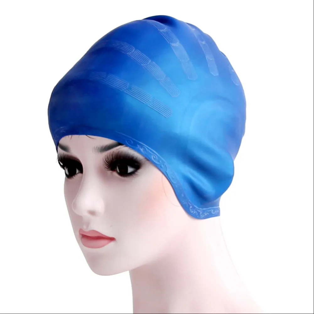 WHALE Elastic Waterproof PU Swimming Caps for Men Women Long Hair