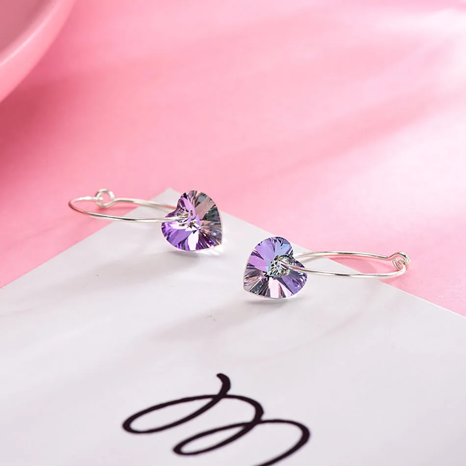 4 925 Silver Earrings Fashion Jewelry For Women 2018 Gradient Heart Shape Big Fancy Earring Jewelry Oorbellen Drop Earrings
