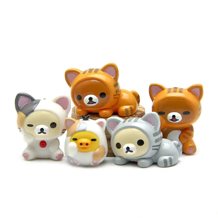 Kawaii Q 5PCS/Set PVC Japanese Anime Rilakkuma Bear Cosplay Chi Cat Action Figure Doll Toys Cute Birthday Gift Model Toy Decor