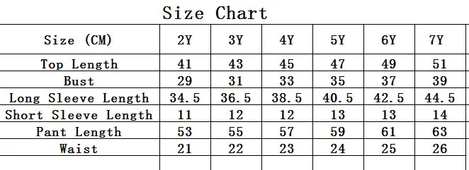 Size Chart of X 2-7years