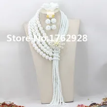 Роскошные белые нигерийской свадьбы Африканский Бусины комплект ювелирных изделий Кристалл индийский свадебный комплект ювелирных изделий новинка